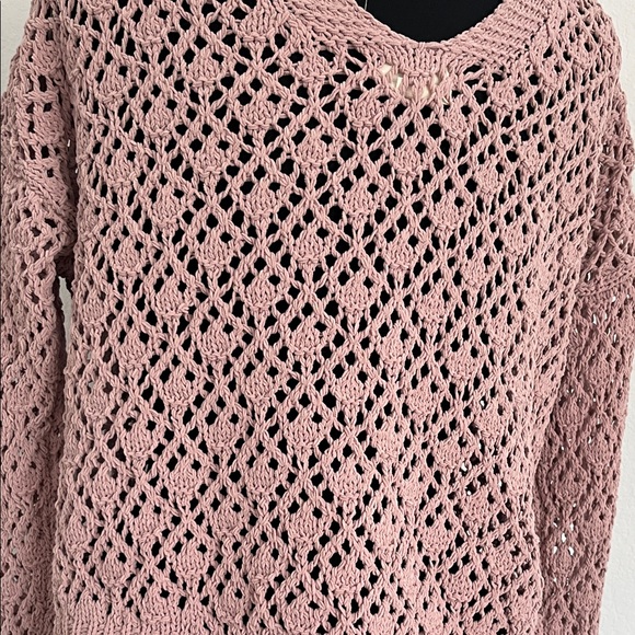 Nicole Miller Pink Cropped Cardigan with Open-Knit Design - Picture 7 of 14